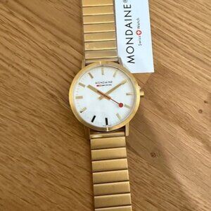 Mondaine Men's Watch White Dial with Gold Bracelet